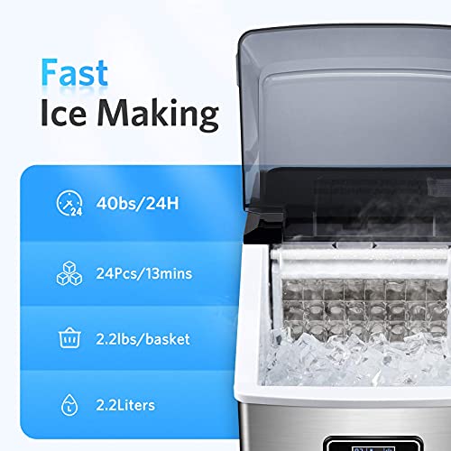 Ice Maker Countertop - 40Lbs/24H Auto Self-Cleaning, 24 Ice Cubes in 1 –  fixkitcheen